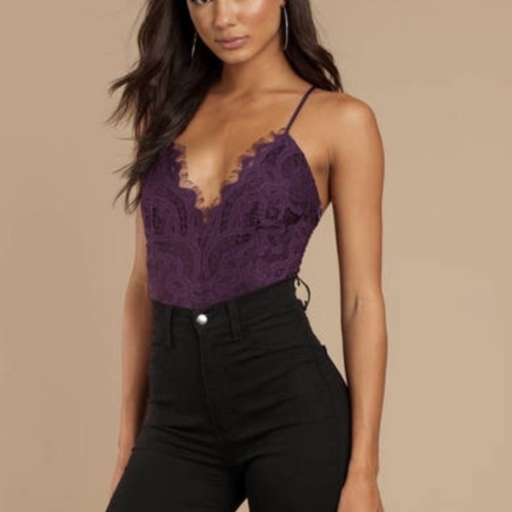 Tobi Purple Lace V-Neck Bodysuit